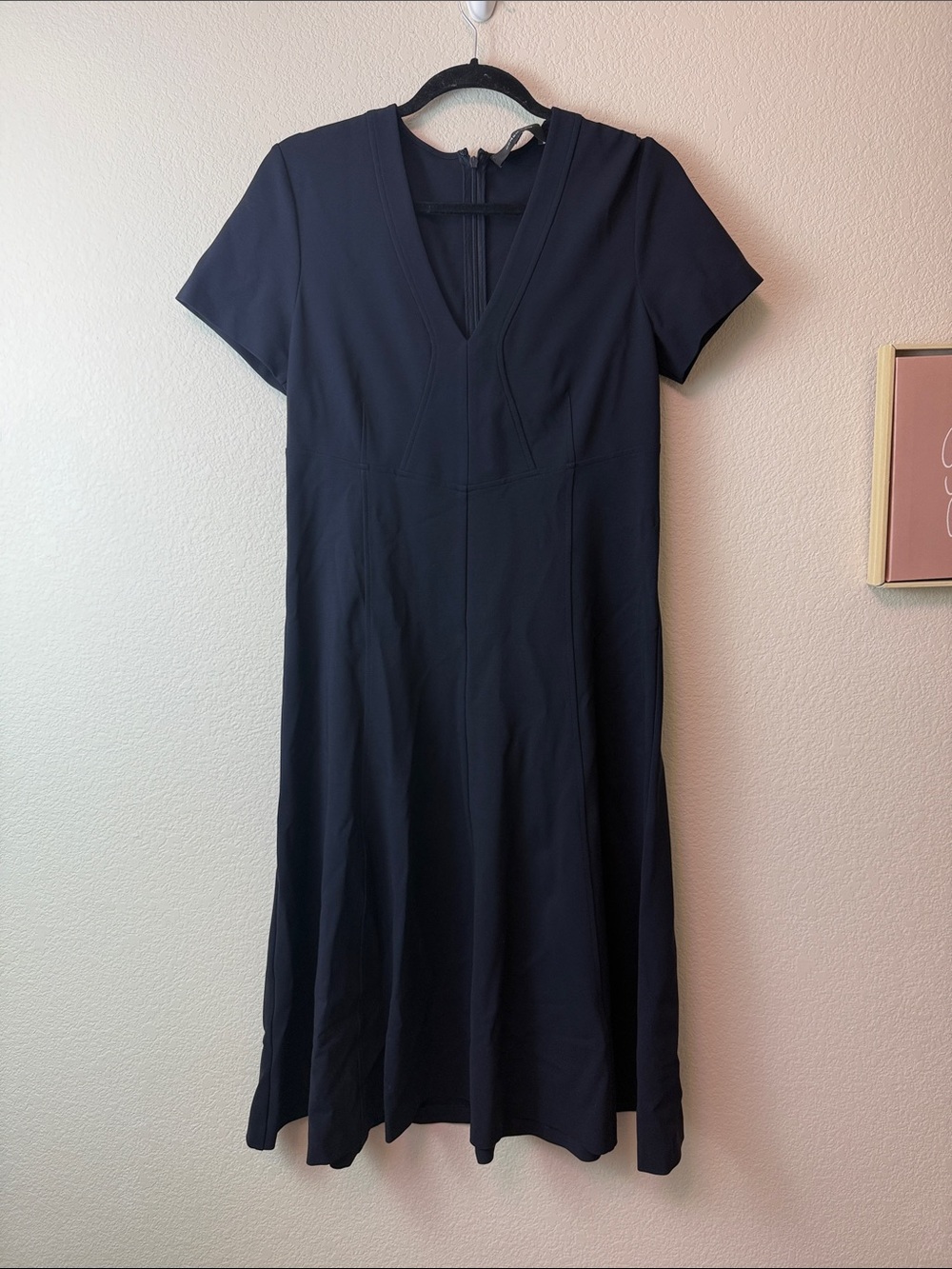 Derek Lam Navy V-Neck Midi Dress‎ with Short Sleeves Size 10
